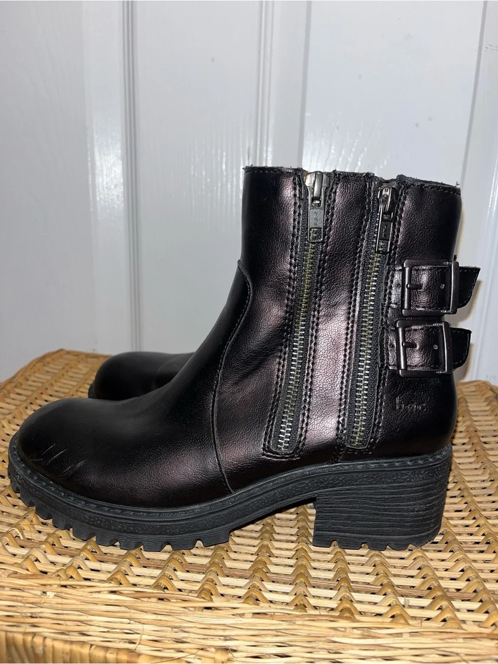 BOC Double zipper buckle  moto ankle booties in Bronze